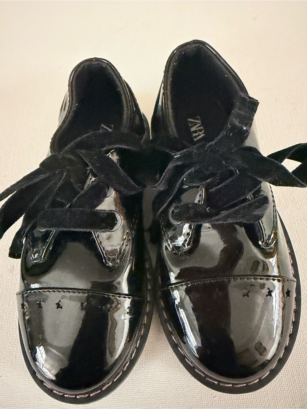 Zara Kids Black Patent Velvet-Lace Dress Shoes